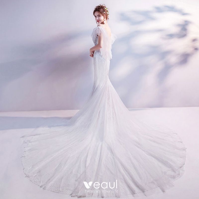 Affordable White Wedding Dresses 2018 Trumpet / Mermaid Off-The ...