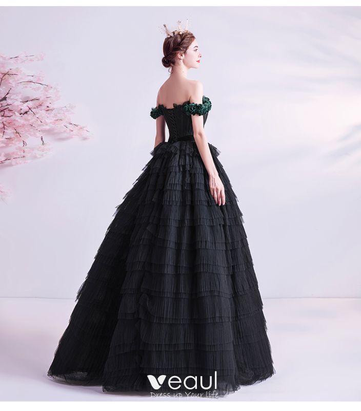 Classy Black Cascading Ruffles Prom Dresses 2020 Ball Gown Ruffle Off ...