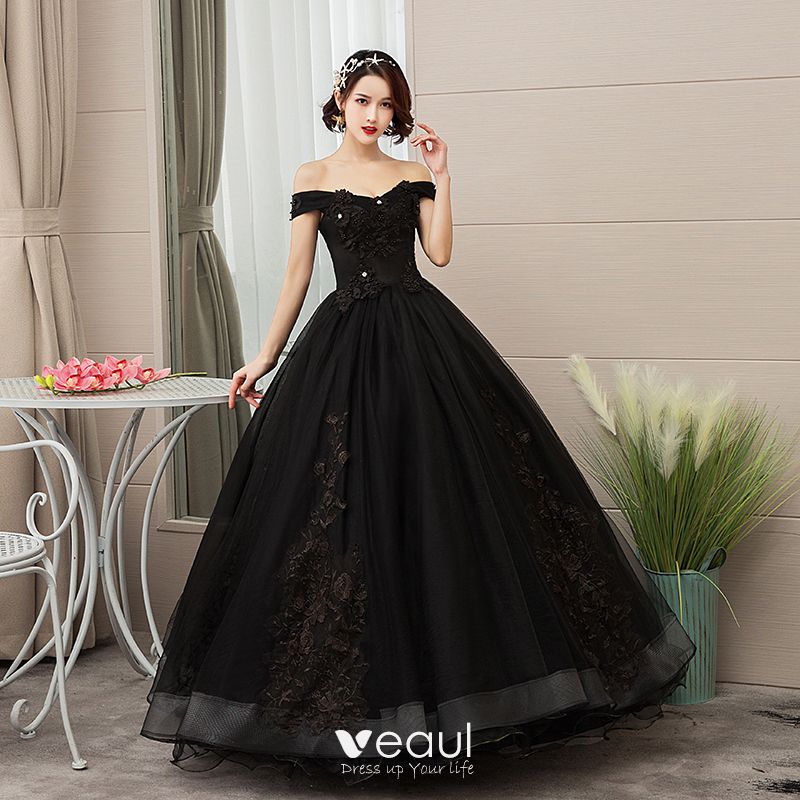 Elegant Black Quinceañera Prom Dresses 2019 A-Line / Princess Off-The ...