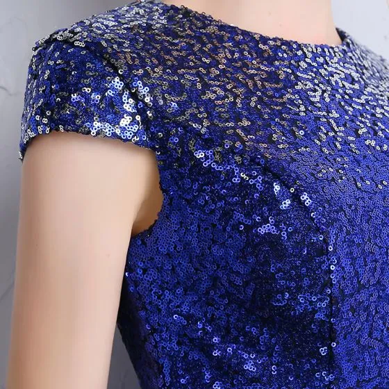 Sparkly Royal Blue Silver Sequins Evening Dresses 2018 Trumpet ...