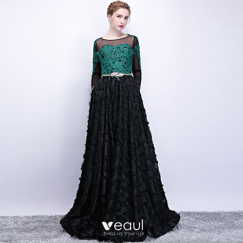 black and green gown