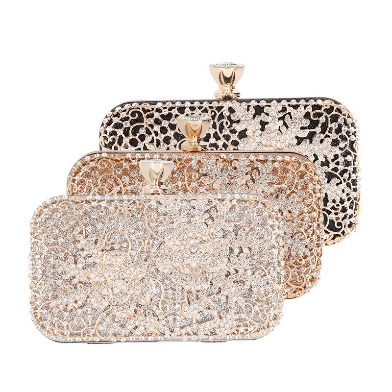 Chic / Beautiful Silver Square Clutch Bags 2020 Metal Rhinestone