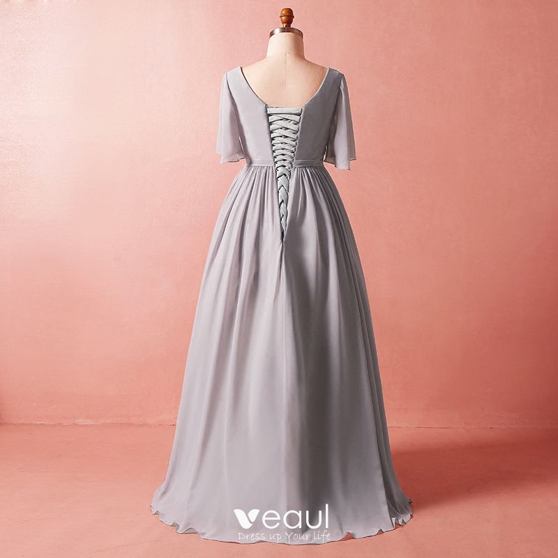 Modest Simple Grey Plus Size 2018 A Line Princess Crossed