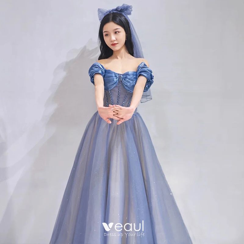 Chic / Beautiful Ocean Blue Prom Dresses 2021 A-Line / Princess Ruffle ...
