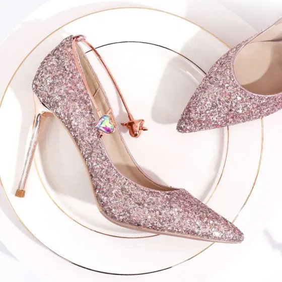 sparkly rose gold high heels