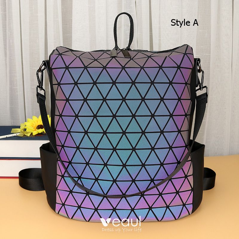 Fashion Multi-Colors Luminous Geometric Square Wallet 2021 PU Holographic  Reflective Women's Bags