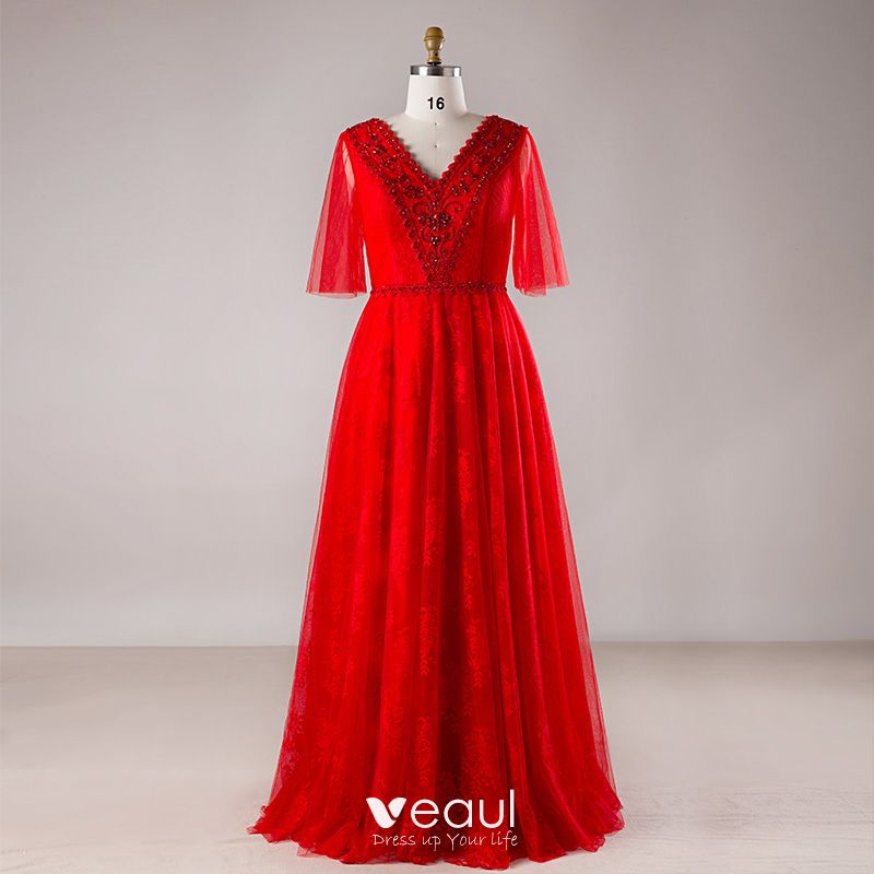 Luxury Gorgeous Red Plus Size Evening Dresses 2018 A Line