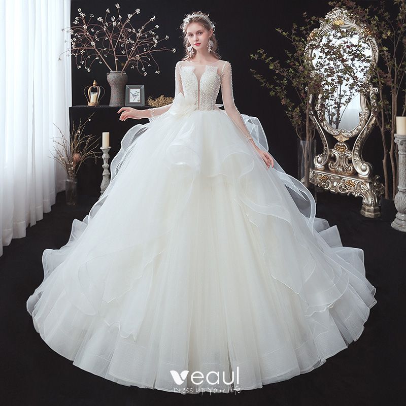 cascading ruffle wedding dress