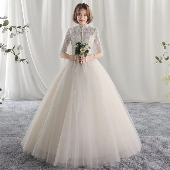 high neck ball gown wedding dress