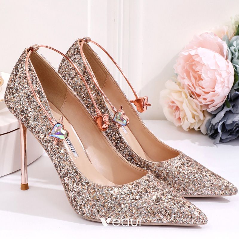 Sparkly Rose Gold Sequins Wedding Shoes 2020 10 cm Stiletto Heels