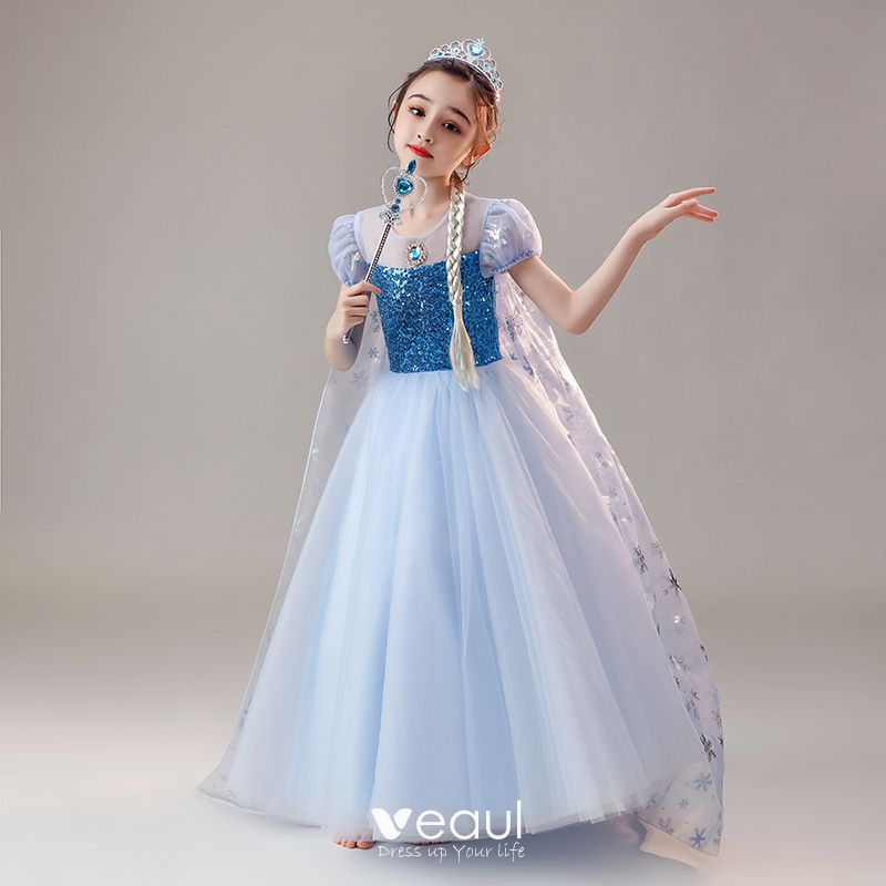 Frozen Costume Sky Blue Birthday Flower Girl Dresses 2020 Ball Gown See ...