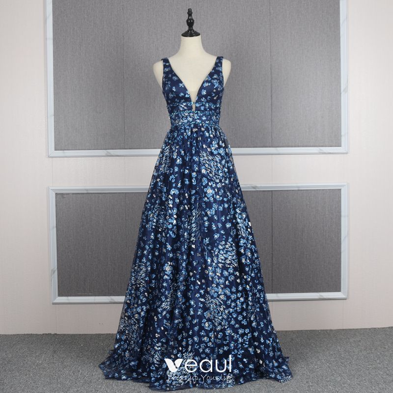 navy blue prom dress with rhinestones