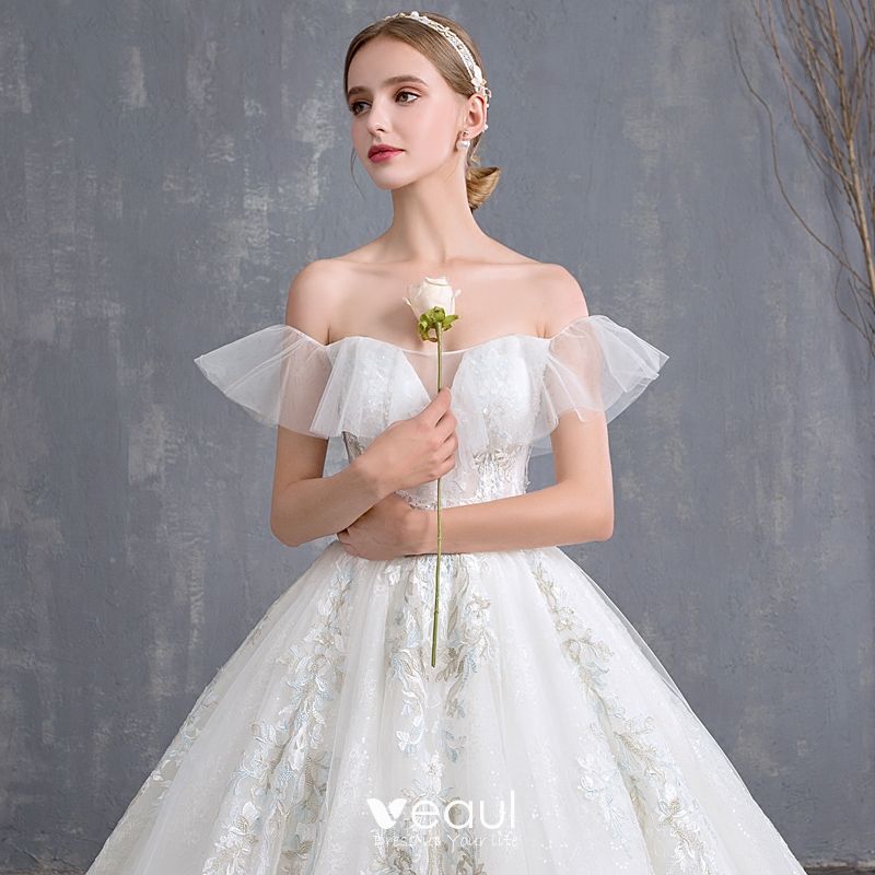 Affordable Ivory Wedding Dresses 2018 Ball Gown Off-The-Shoulder Short ...