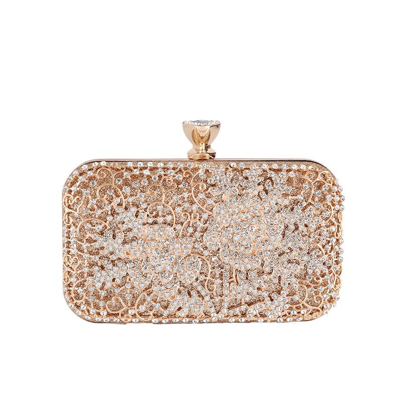 Chic / Beautiful Silver Square Clutch Bags 2020 Metal Rhinestone