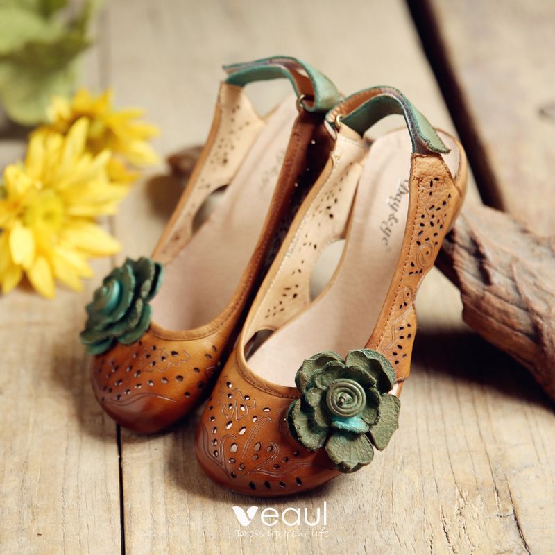 Brown Genuine Leather Sandals for Women Ladies Womens Shoes Summer