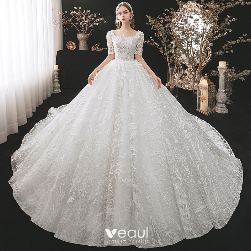 Vintage / Retro White Bridal Wedding Dresses 2021 Ball Gown Square ...