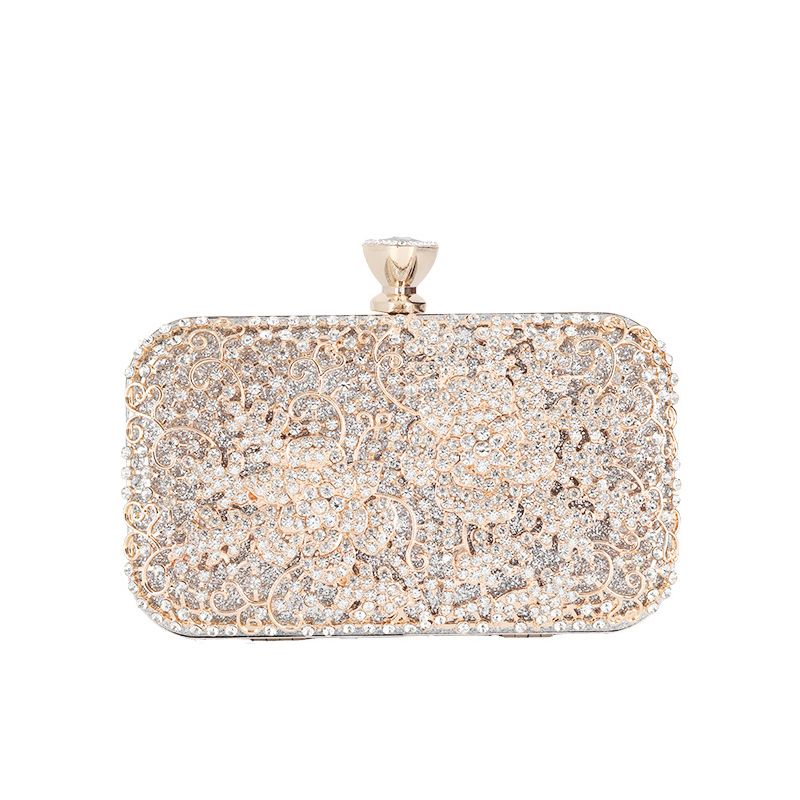 Chic / Beautiful Silver Square Clutch Bags 2020 Metal Rhinestone