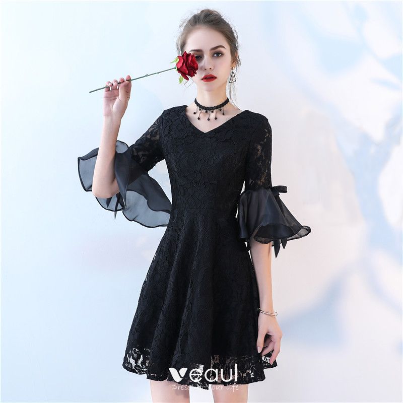 Short Black Lace Dress With Sleeves