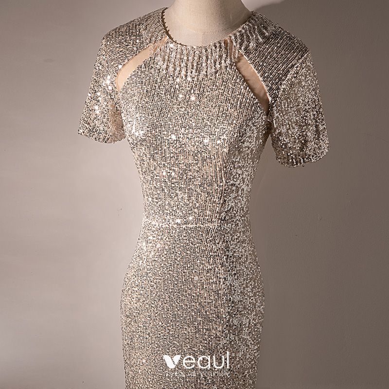 Sexy Sparkly Champagne Evening Dresses 2022 Trumpet / Mermaid Scoop ...