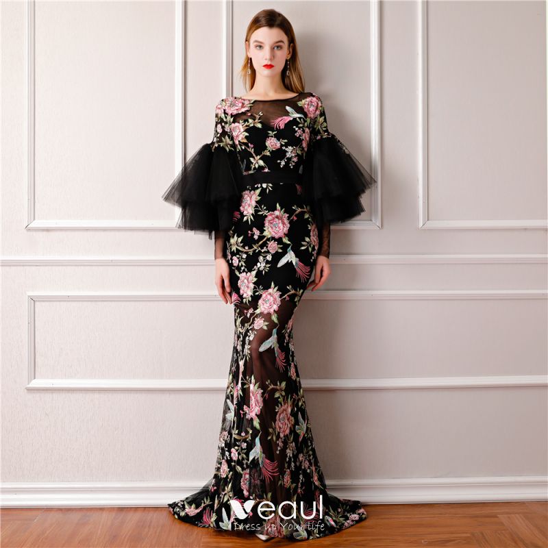 Modern / Fashion Black Summer See-through Evening Dresses 2019 A-Line ...