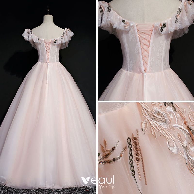 Elegant Pearl Pink Prom Dresses 2019 Ball Gown Square Neckline Short ...