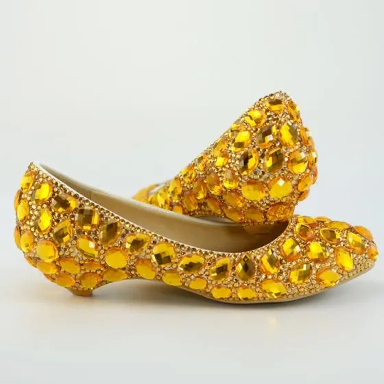 gold crystal shoes