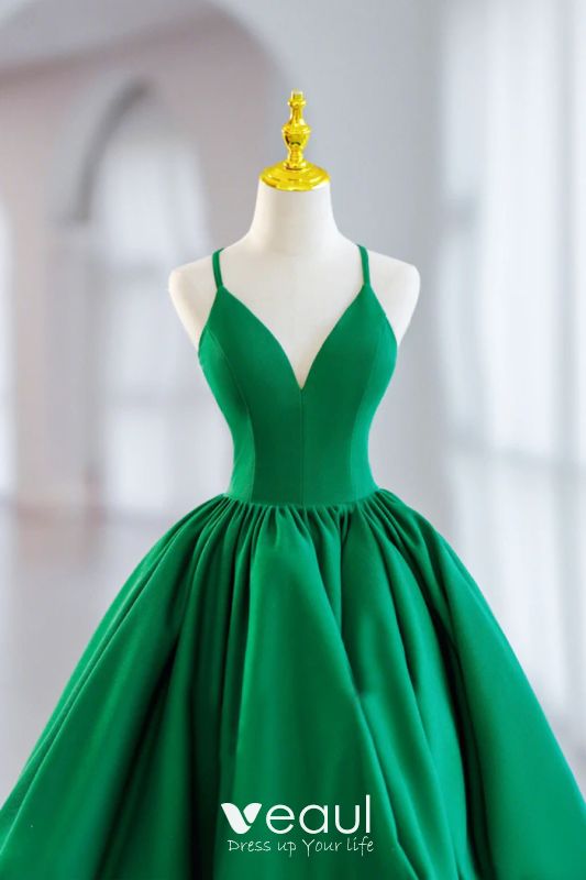 Chic / Beautiful Green Satin Short Prom Dresses 2025 Ball Gown