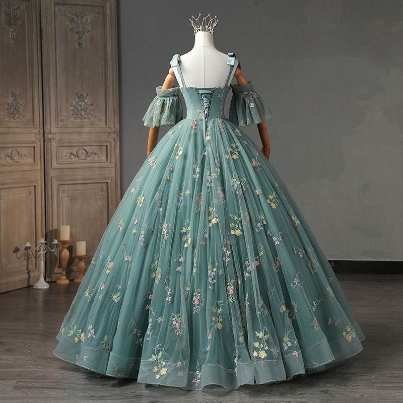 Flower Fairy Sage Green Appliques Prom Dresses 2023 Ball Gown Strapless ...