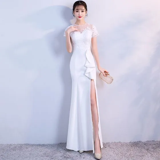 White Elegant Long Evening Dresses ...
