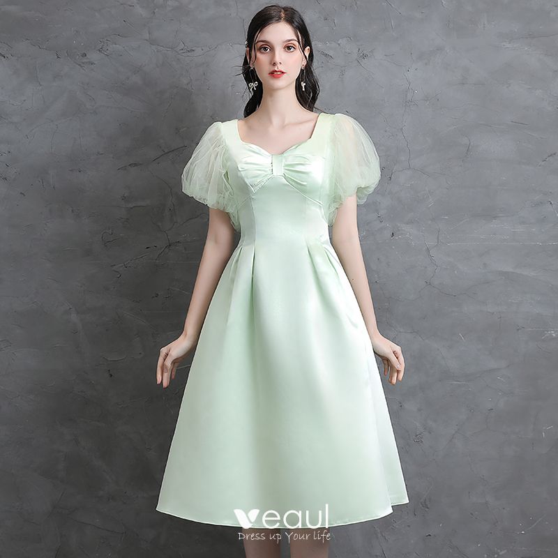 Modest / Simple Sage Green Homecoming Satin Graduation Dresses 2021 A ...