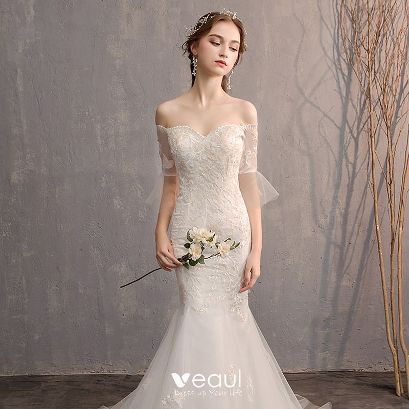 Amazing / Unique White Trumpet / Mermaid Wedding Dresses 2019 Lace ...