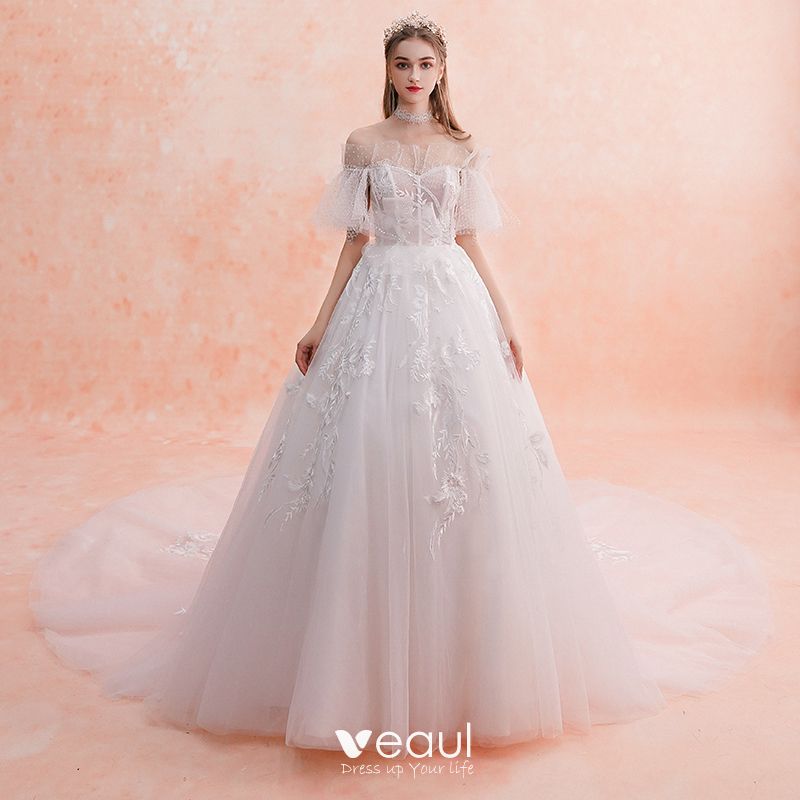 Best Ivory Wedding Dresses 2019 A-Line / Princess Off-The-Shoulder ...