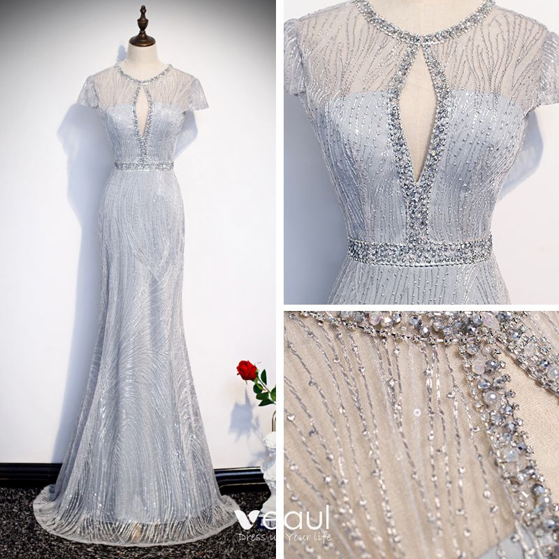 Best Silver See-through Evening Dresses 2020 Trumpet / Mermaid Scoop ...
