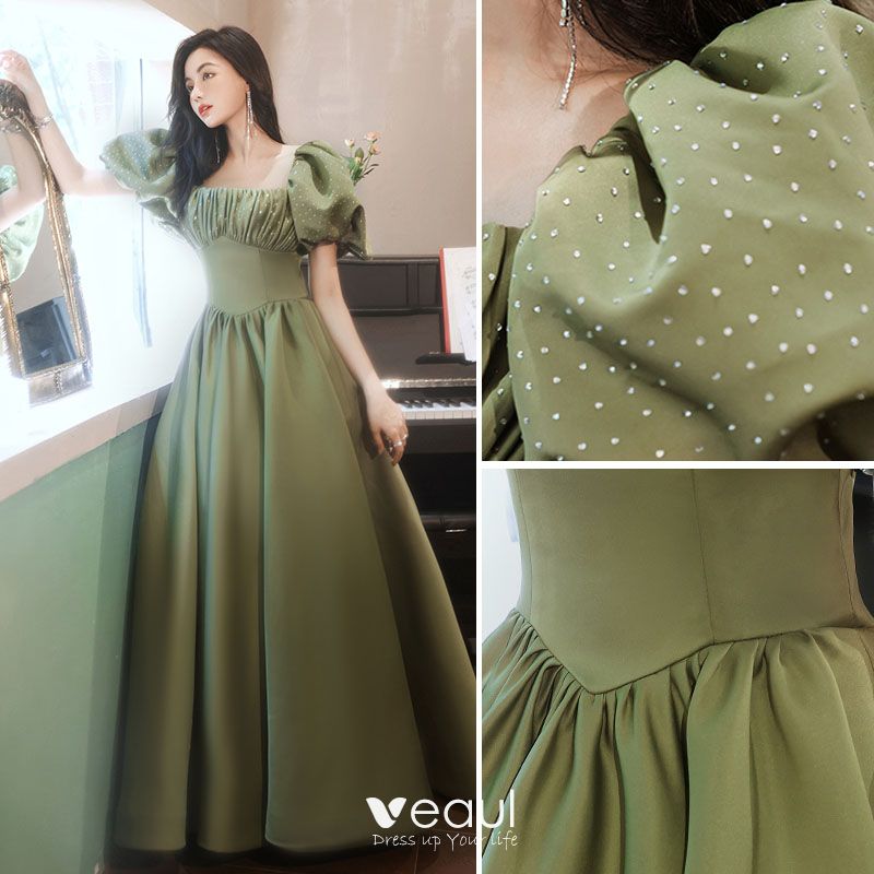 Chic / Beautiful Olive Green Prom Dresses 2021 A-Line / Princess ...