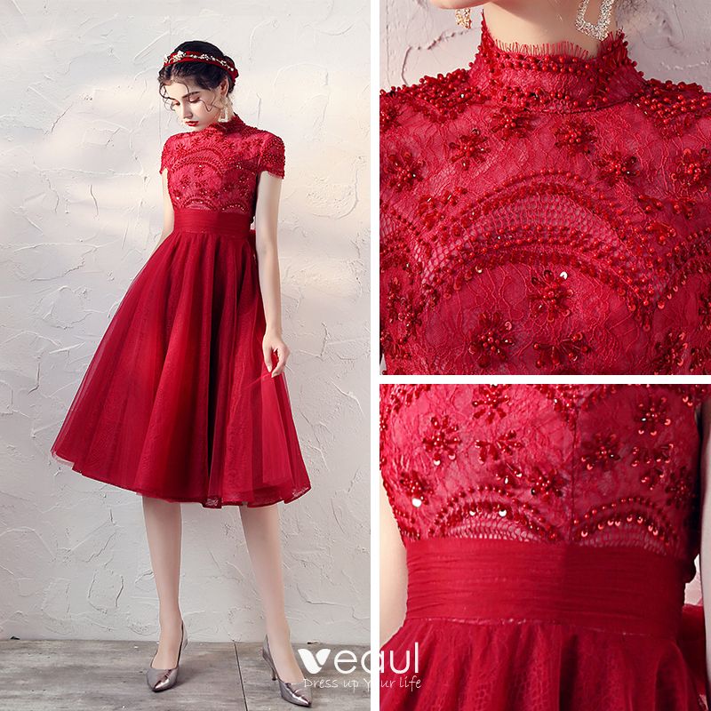 Vintage / Retro Red Lace Homecoming Graduation Dresses 2020 A-Line ...