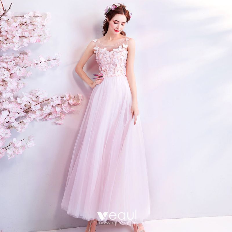Chic / Beautiful Candy Pink See-through Evening Dresses 2018 A-Line ...