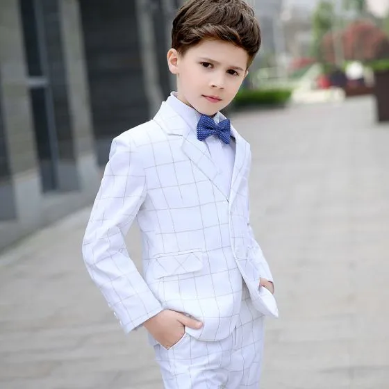 Simple Spotted Tie White Checked Boys 
