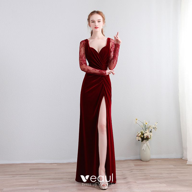 burgundy trumpet dress