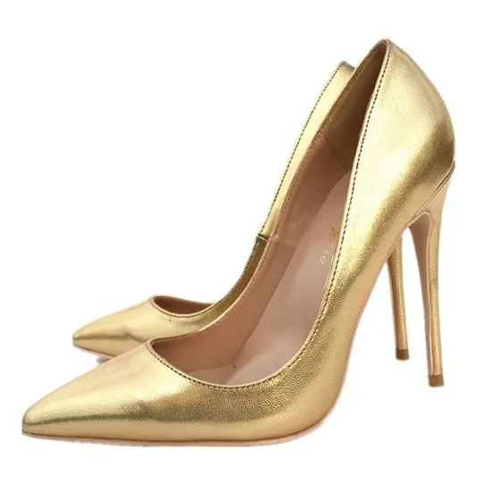 Chic / Beautiful Gold Rave Club Pumps 2019 Leather 10 cm Stiletto Heels ...