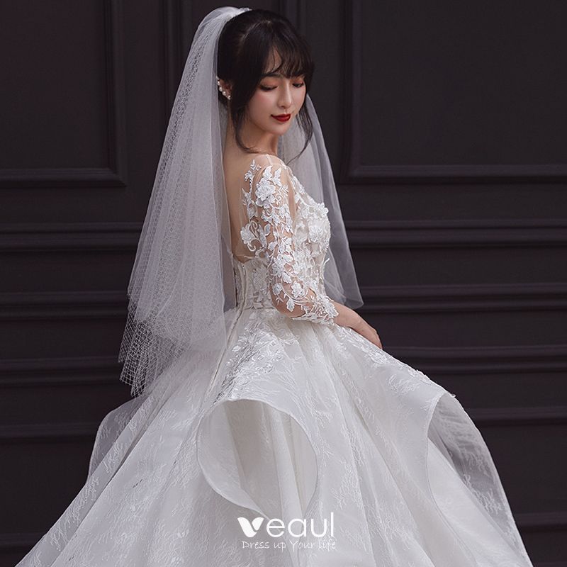 Illusion White See-through Bridal Wedding Dresses 2020 Ball Gown Scoop ...