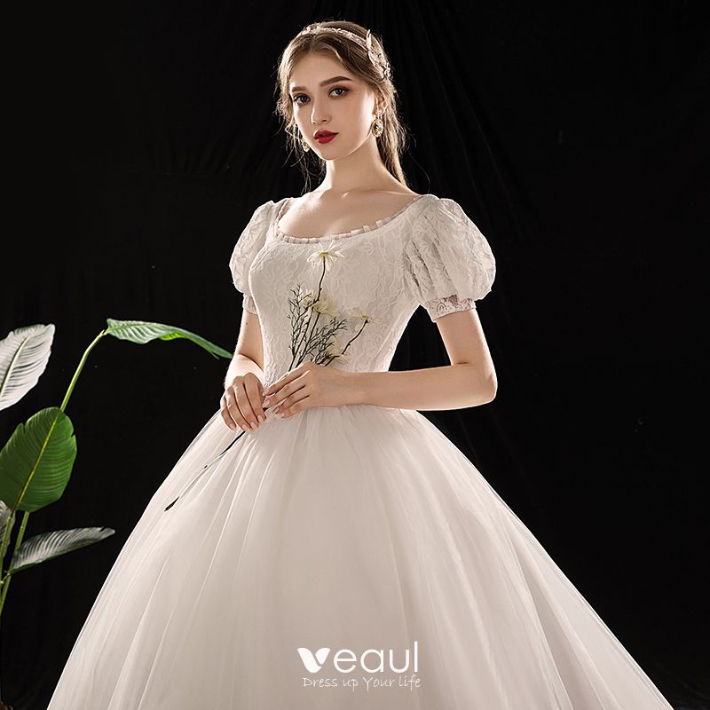 Vintage / Retro Ivory Wedding Dresses 2019 Princess Scoop Neck Puffy ...