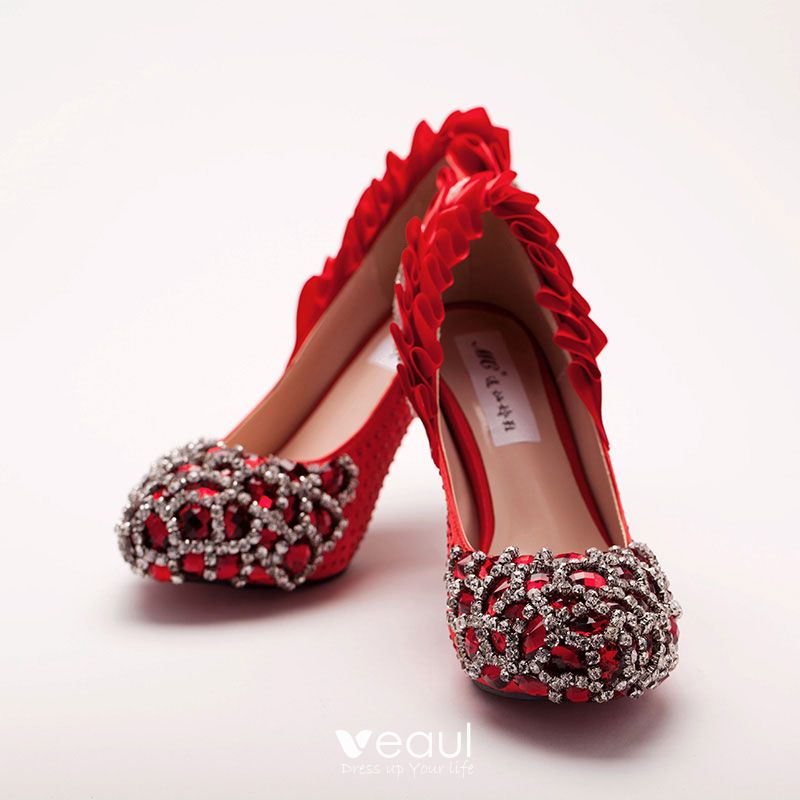 metodologi Tredive Sinis Handmade Rhinestone Red Bridal Shoes / Wedding Shoes / Woman Shoes