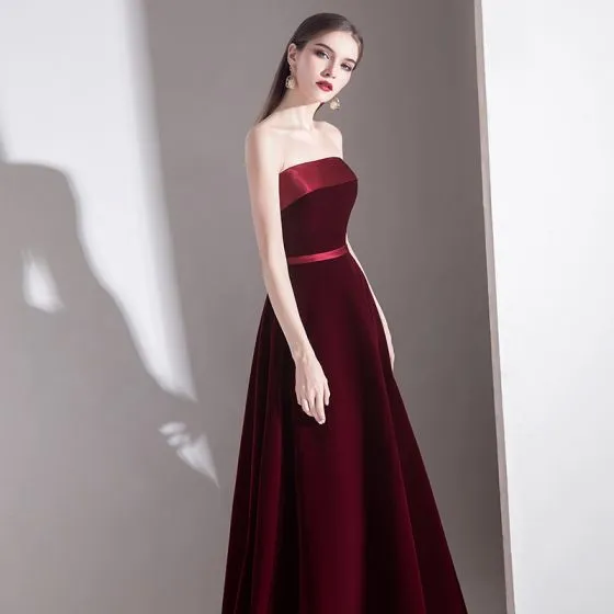 Modest / Simple Solid Color Burgundy Evening Dresses 2020 A-Line ...