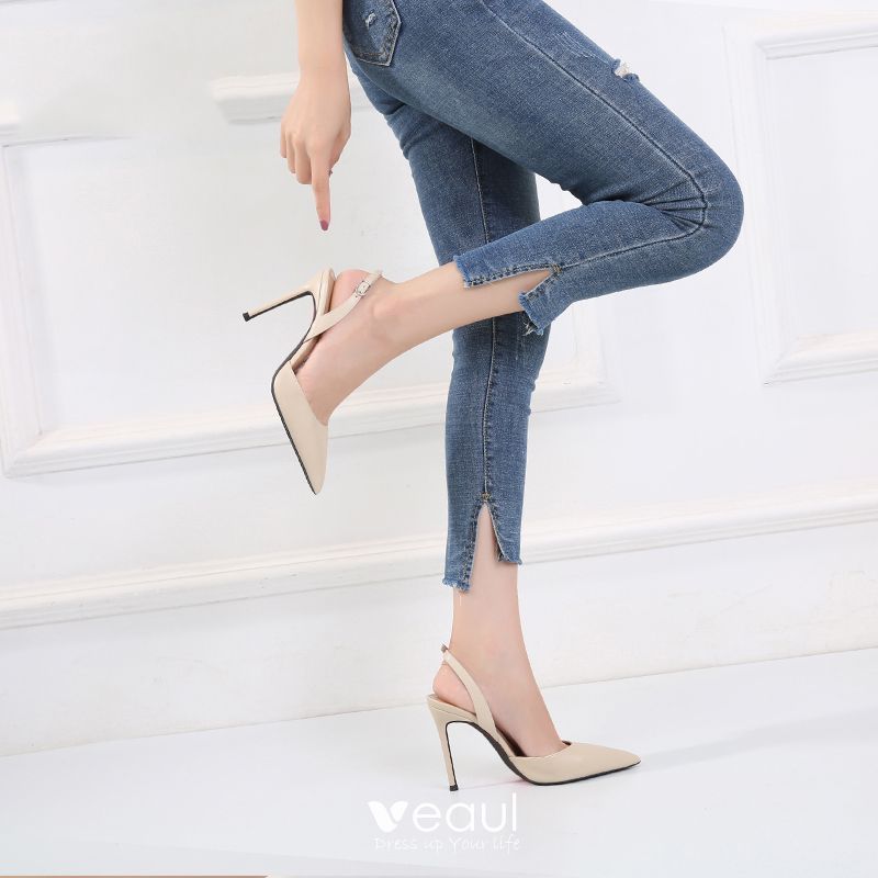 Sexy Beige Evening Party Slingbacks Womens Sandals 2021 10 cm Stiletto ...