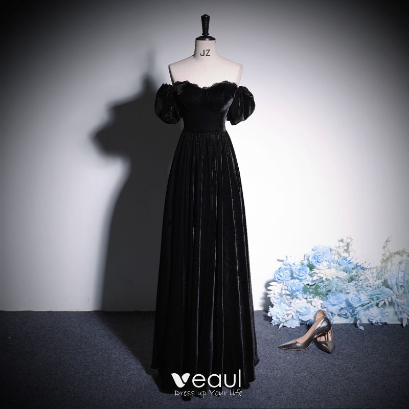 Chic / Beautiful Black Velvet Evening Dresses 2023 A-Line