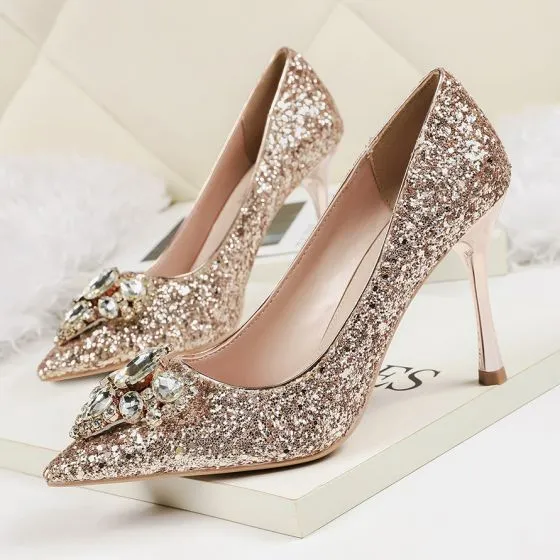 rose gold rhinestone shoes