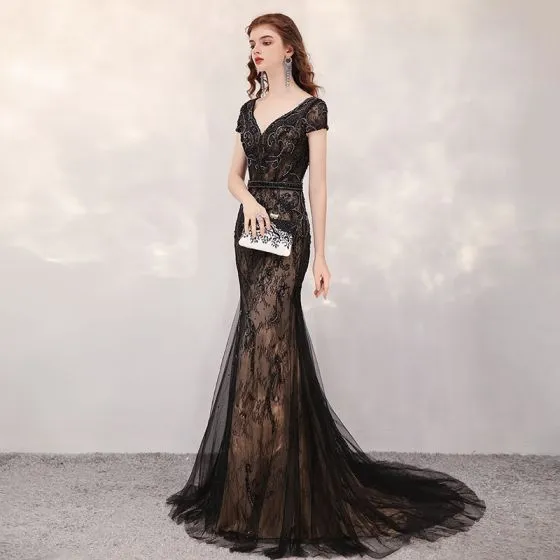 Ever-Pretty Black Elegant Rhinestone 3/4 Sleeve Lace Long Evening Dress Size 8 
