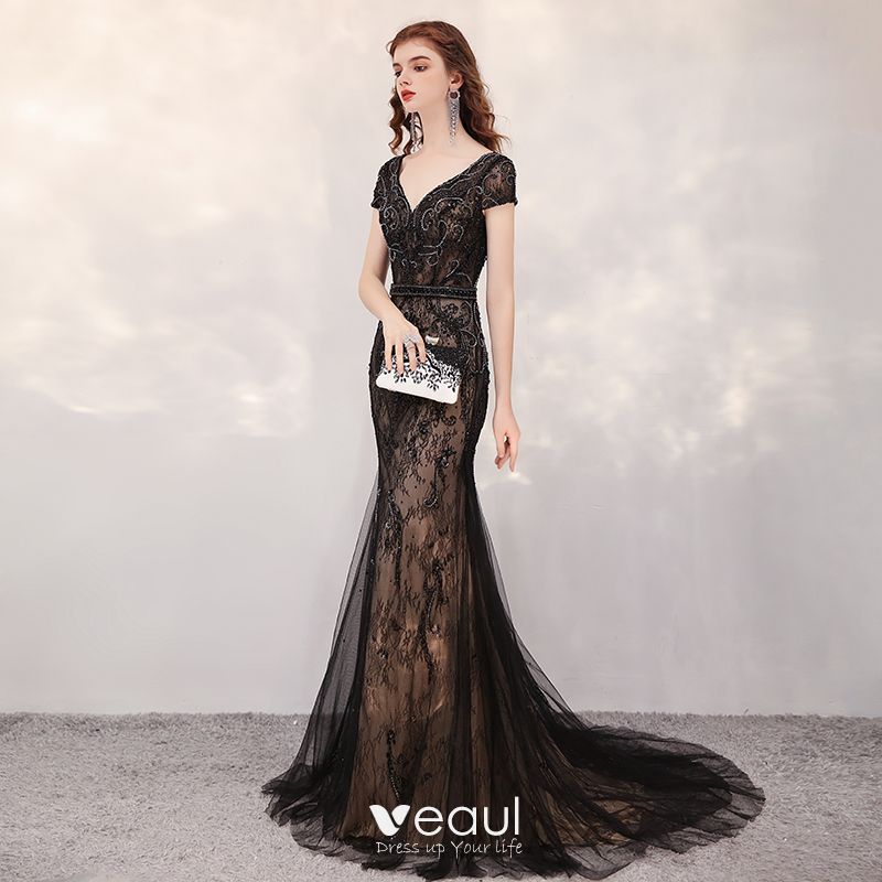 black lace gown dress