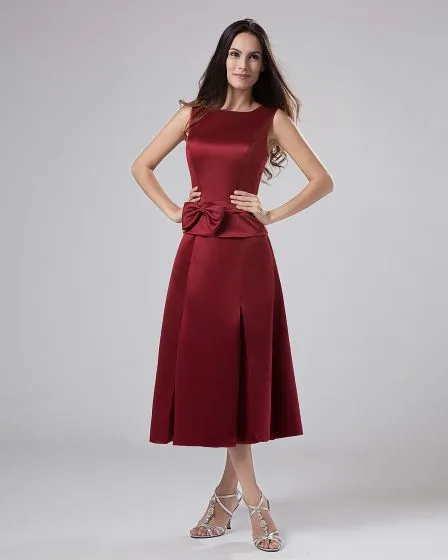 Strapless Tea Length Red Dress