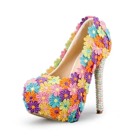 Modern Fashion Multi Colors 14 Cm Dating Pumps Stiletto Heels Lace Modern Fashion Multi Colors 14 Cm Dating Pumps Stiletto Heels Lace Liques Beading Round Toe Wedding Shoes 2018